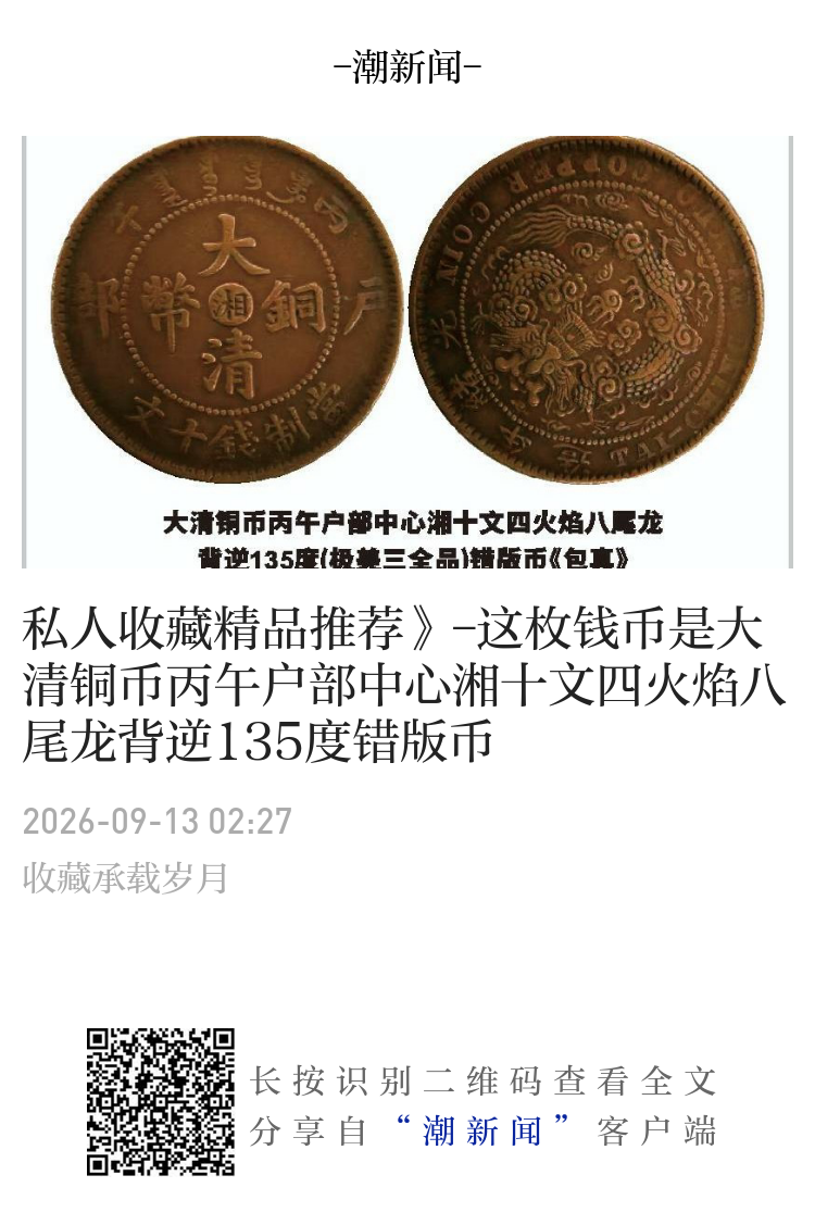 私人收藏精品推荐》-这枚钱币是大清铜币丙午户部中心湘十文四火焰八尾